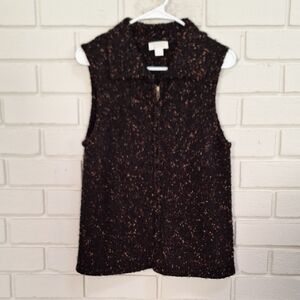 Christopher & Banks Black and Brown Tweed Zip-Up Vest. Size Medium